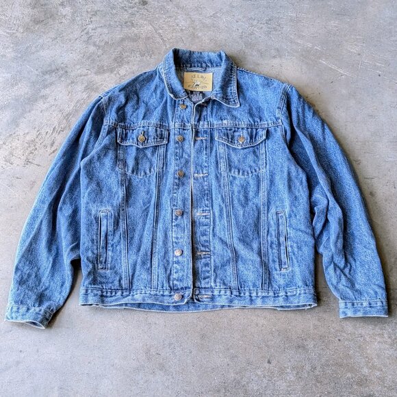 Vintage Elk Canyon Blue Denim Trucker Jacket Embroidered Deer large - Picture 1 of 9